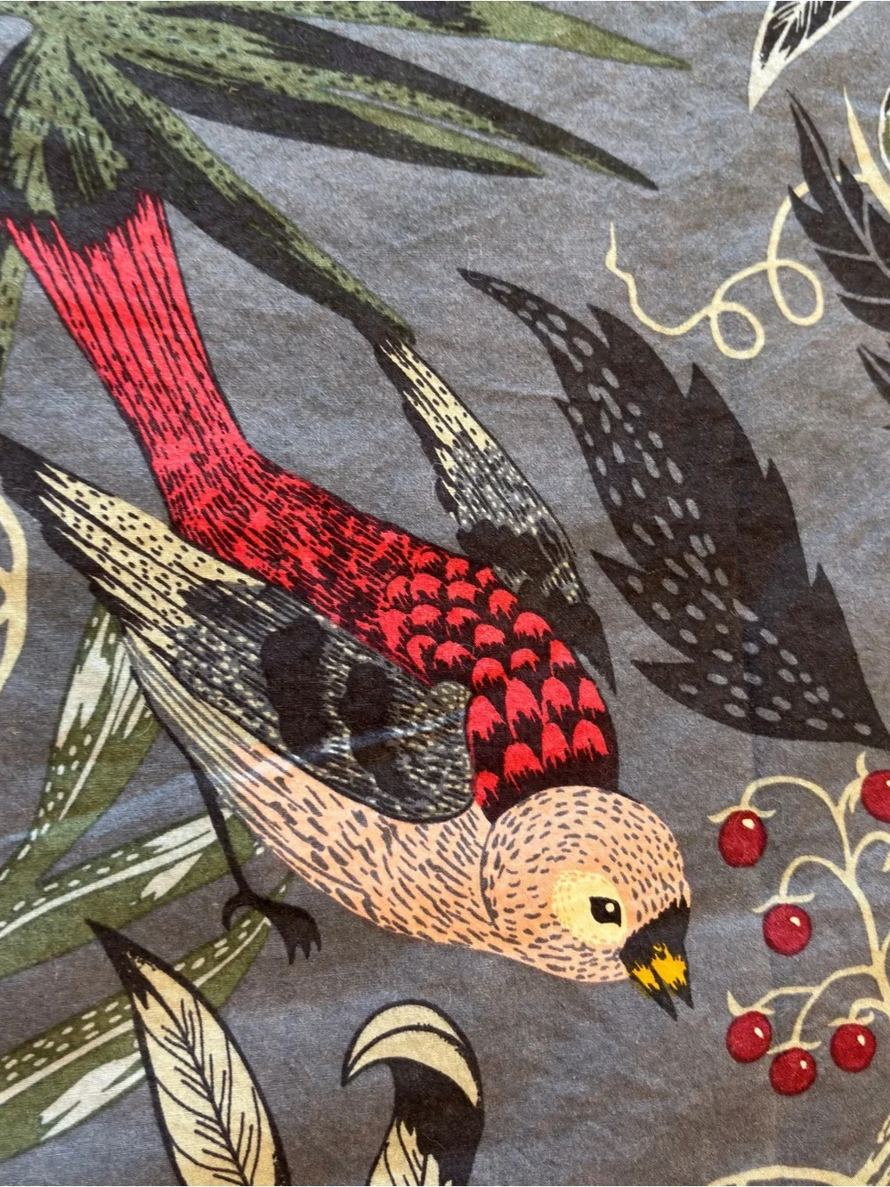 IKEA Filodendron pillow sham case Tropical birds floral dark gray red 23.5X29”